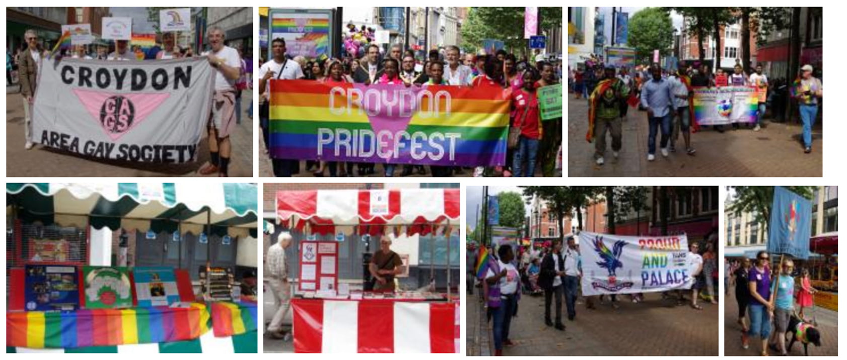 Croydon PrideFest - 28 Aug 2016 The first Croydon Pride for many years was held on the 28th of August, with a parade through the town centre and a festival in Surrey Street.